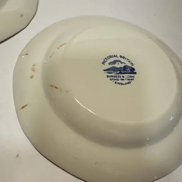 VTG 7.5" Plate Pictorial Britain Burgess & Leigh England Blue White Set of 6